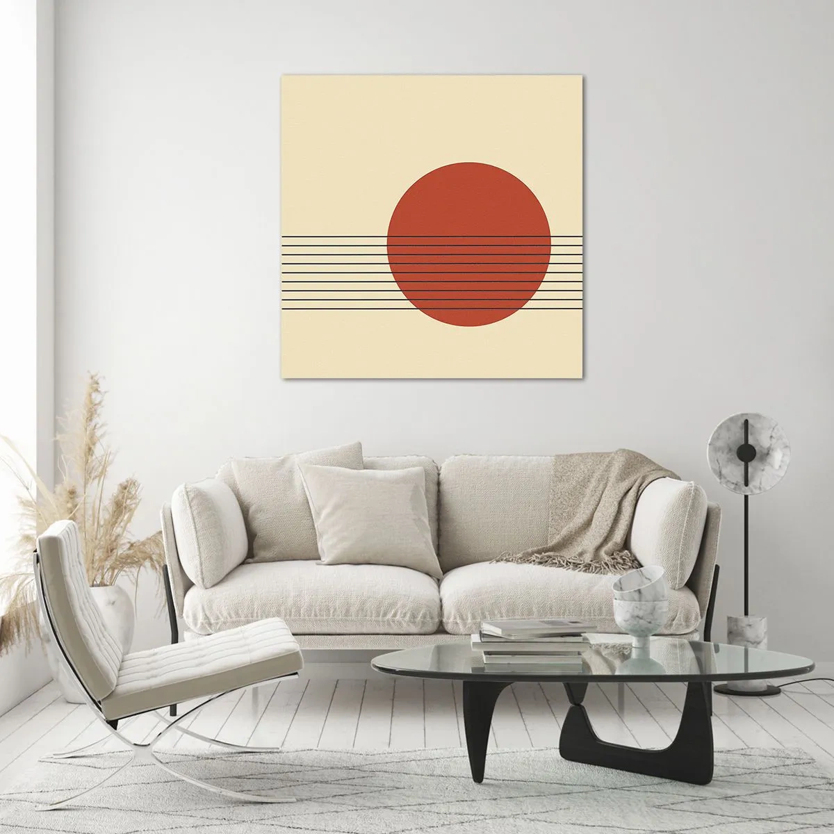 Glastavla - Bild på glas - Cirkel och linjer - 70x70 cm