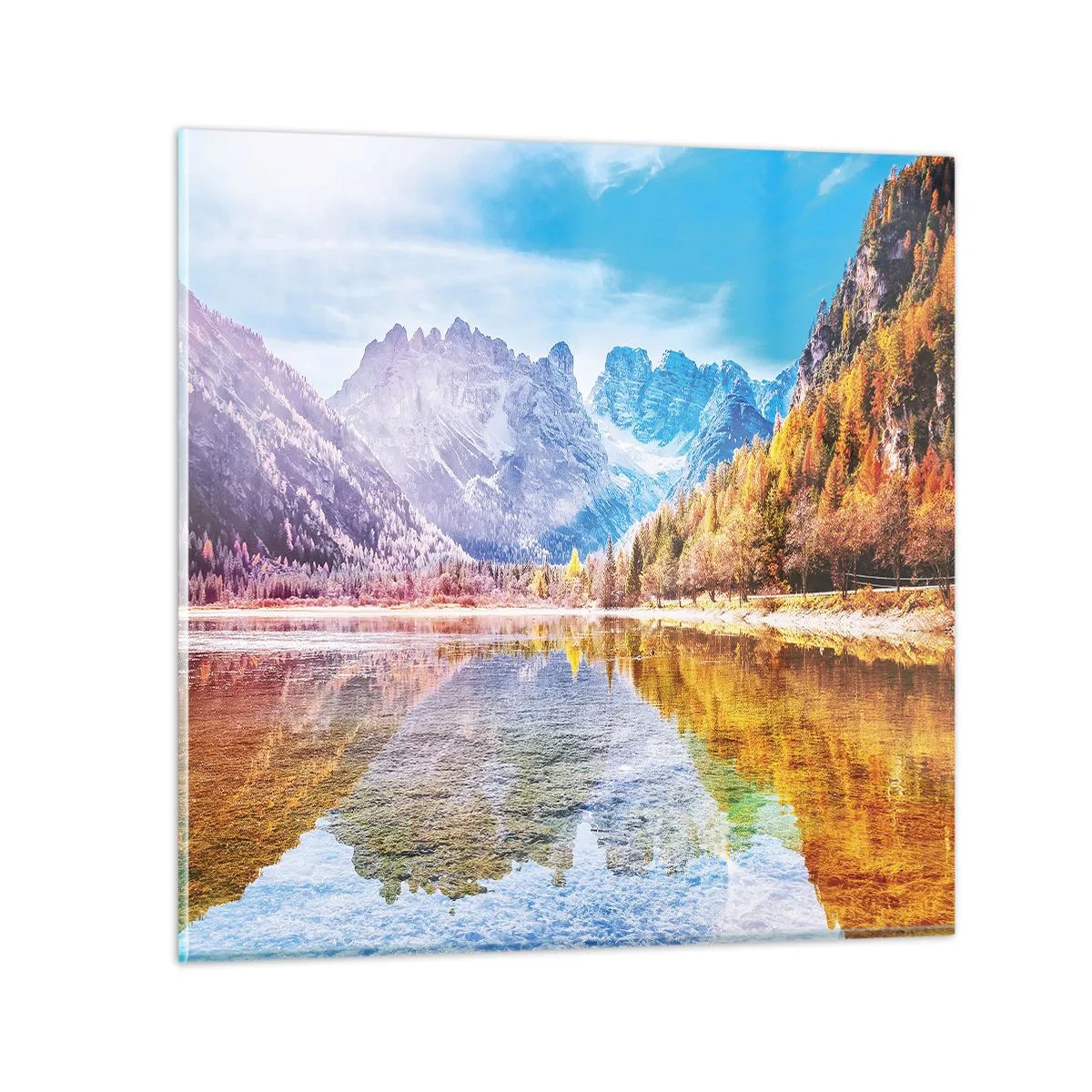 Glastavla - Bild på glas - Det är redan höst i fjällen - 30x30 cm
