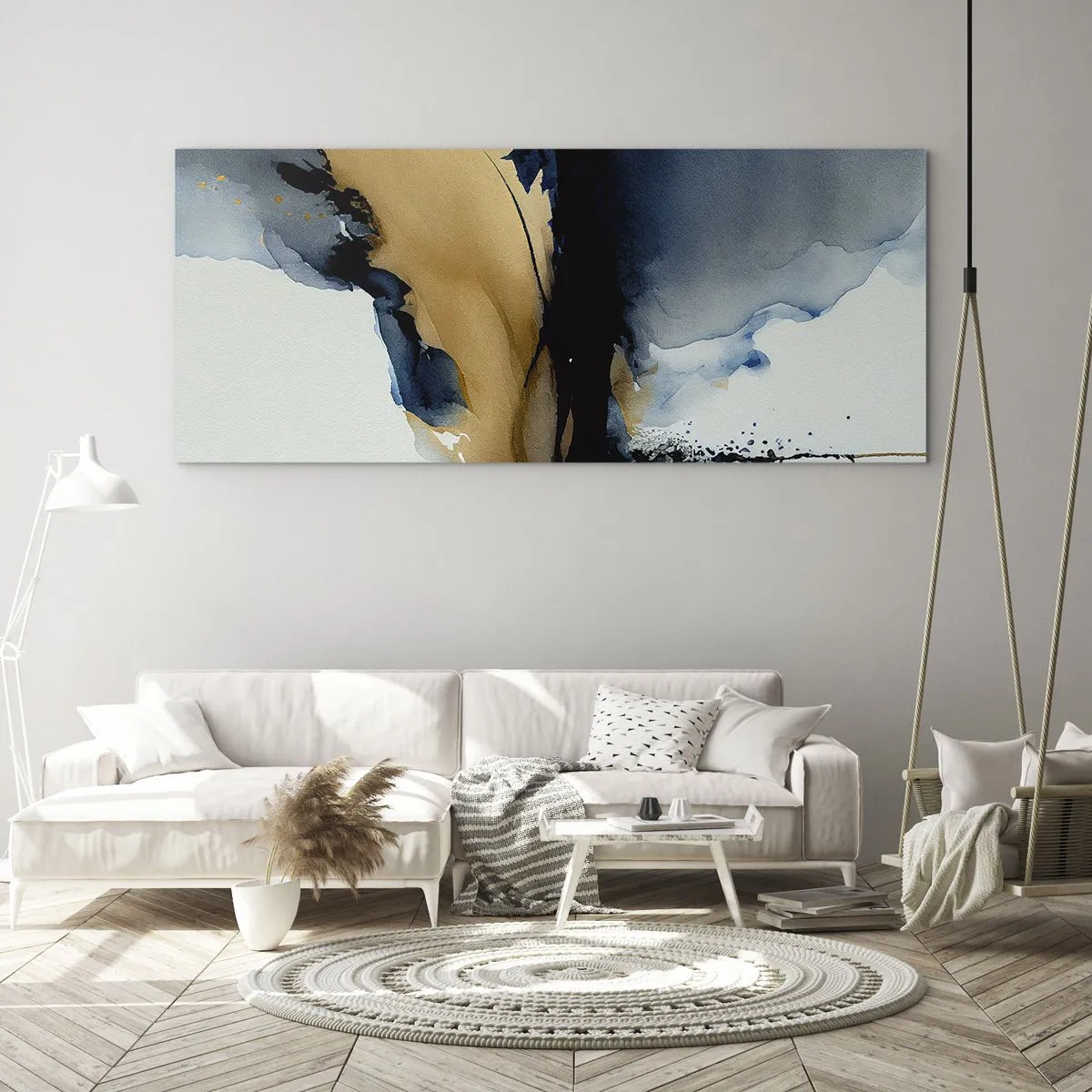 Glastavla - Bild på glas - Bakom ridån - 100x40 cm