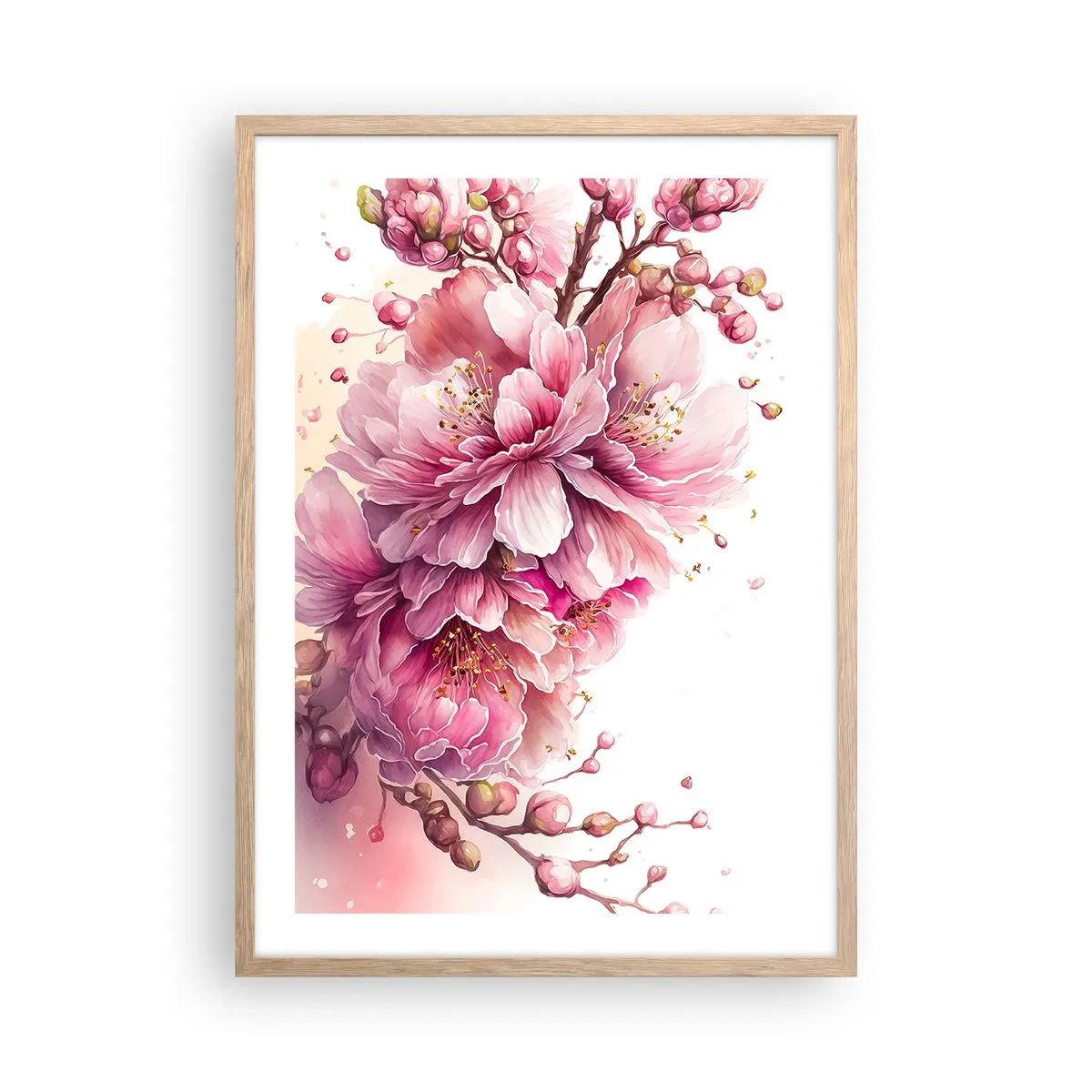 Affisch i ram av ljusek - Blommande körsbärsblomma - 50x70 cm
