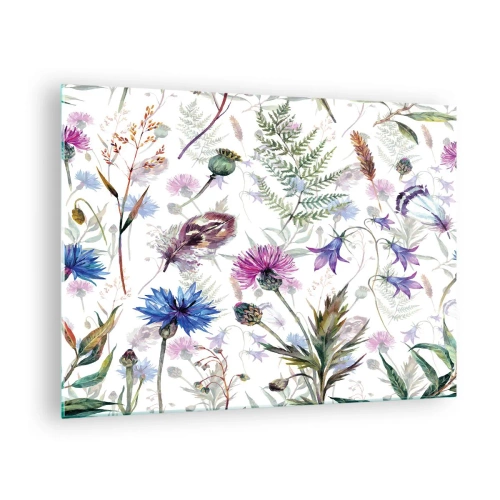 Glastavla - Bild på glas - Teckningar av vildblommor och löv mot en ljus bakgrund - 70x50cm - Polska örter - Modern väggdekoration för vardagsrum och sovrum ARTTOR