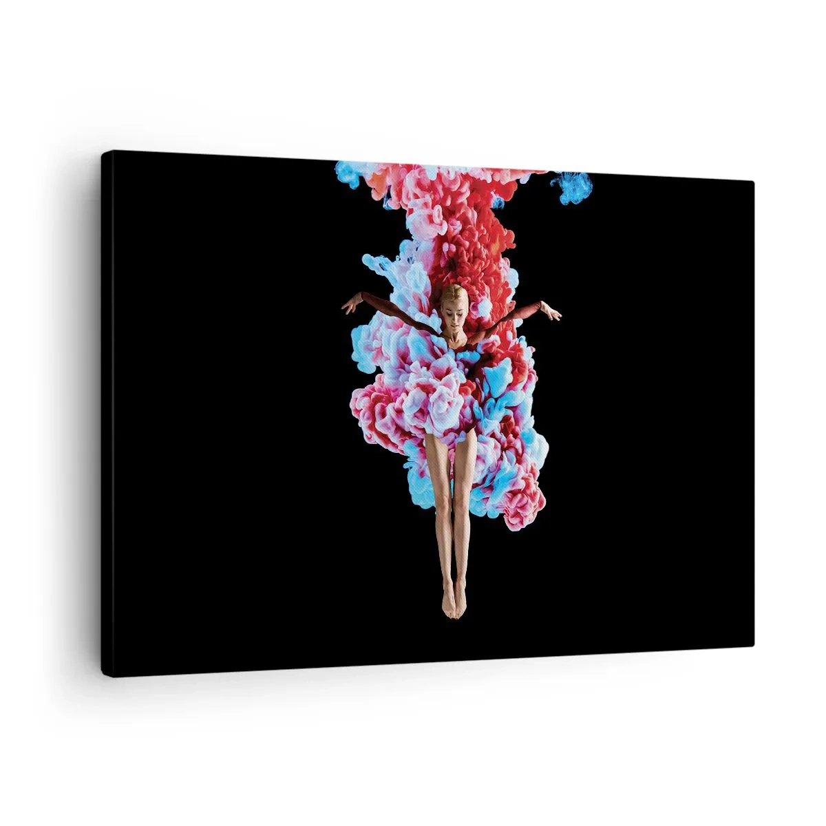 Canvastavla - Bild på duk - En dansare omgiven av färgglad rök mot en svart bakgrund - 70x50cm - Fullt blommande - Modern väggdekoration för vardagsrum och sovrum ARTTOR