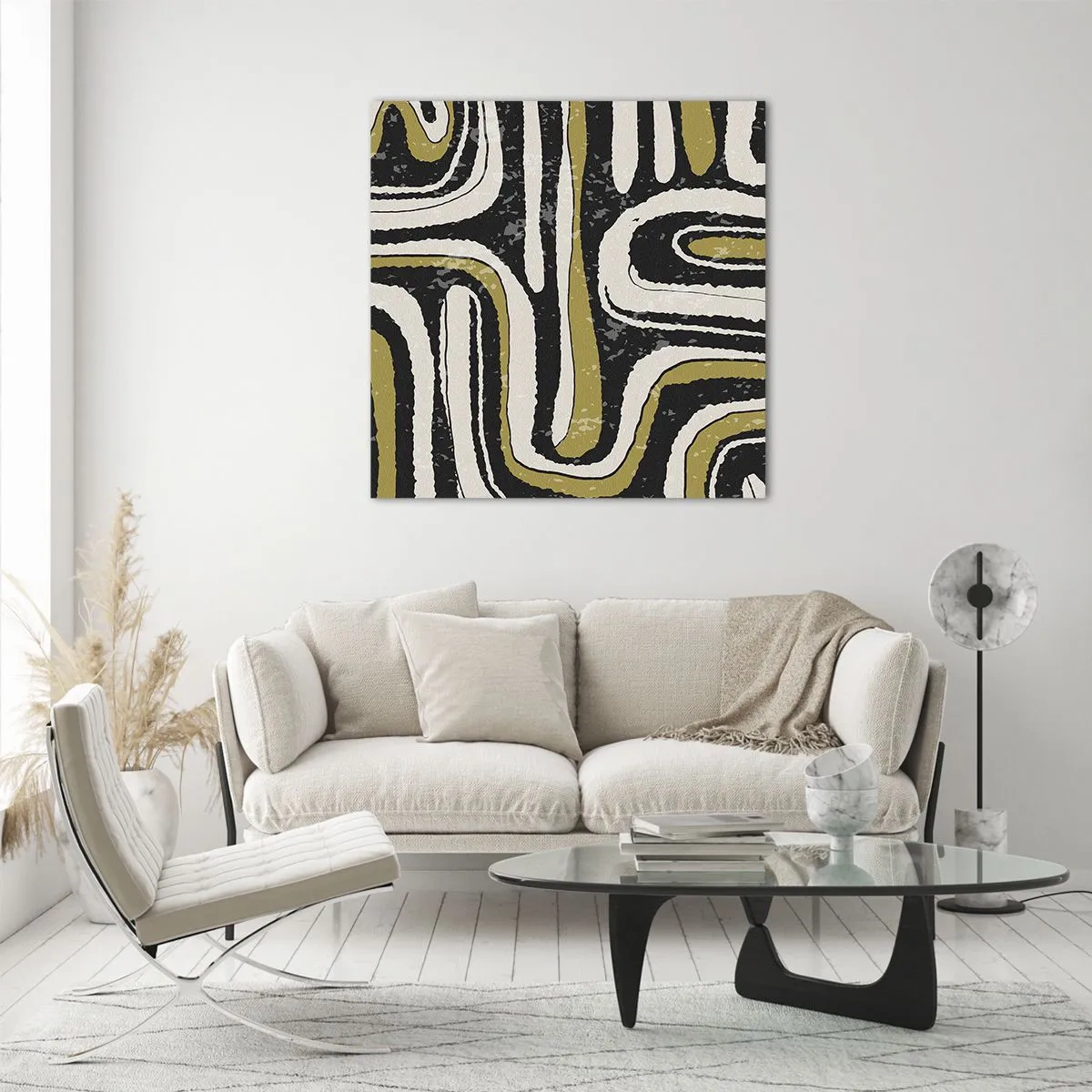 Glastavla - Bild på glas - Komposition: stråk och gränder - 70x70 cm