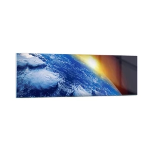 Glastavla - Bild på glas - Soluppgång över den blåa planeten - 160x50 cm