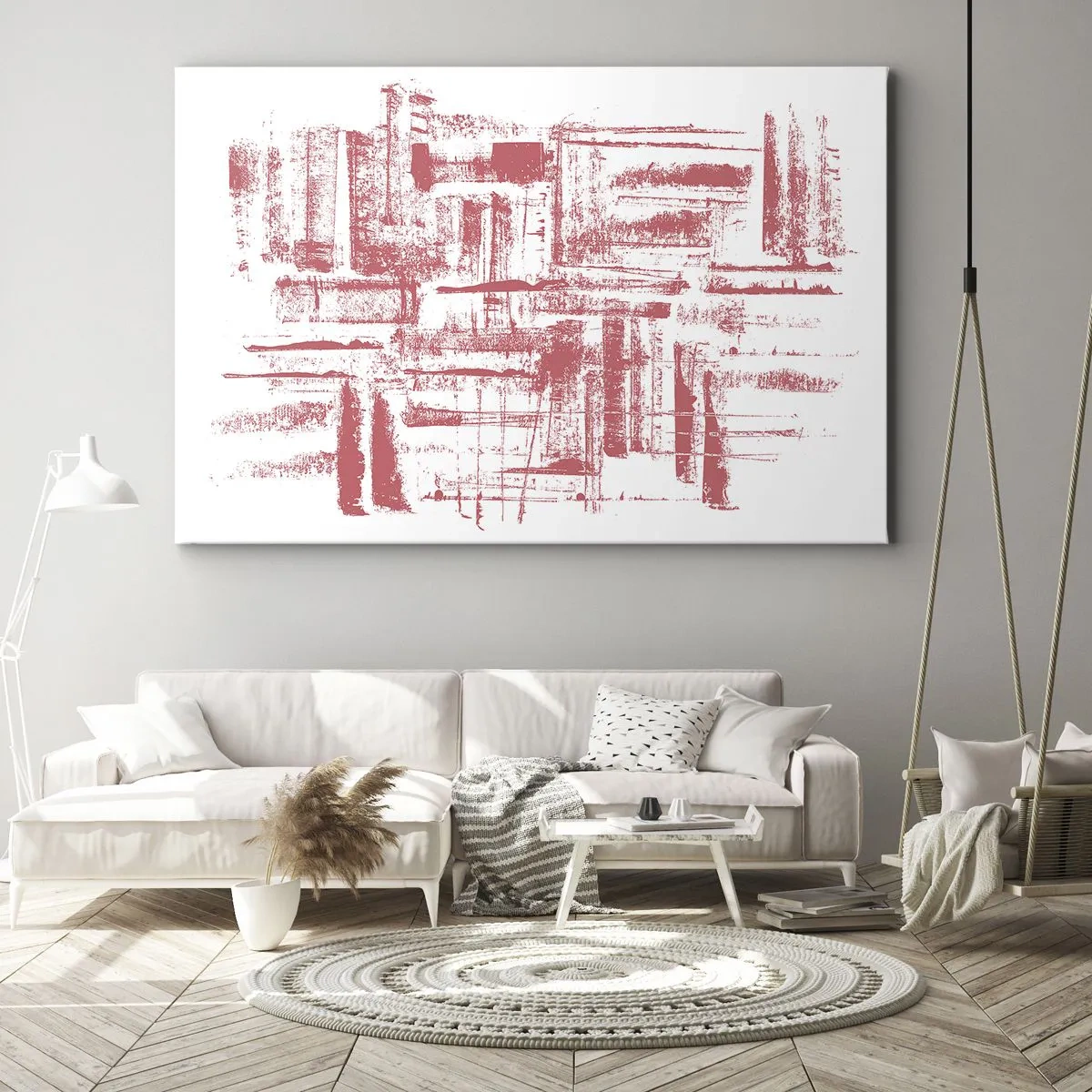 Canvastavla - Bild på duk - Abstrakta rosa texturer på vit bakgrund - 70x50cm - Röd stad - Modern väggdekoration för vardagsrum och sovrum ARTTOR