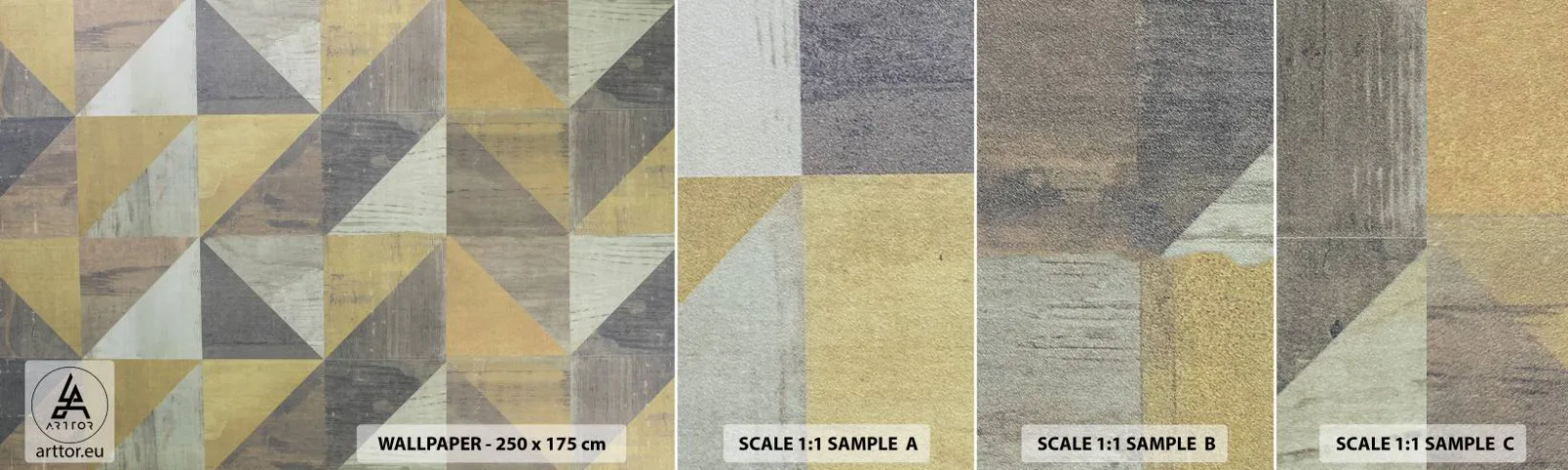 Provbit av självhäftande fototapet Deluxe Sticker - Under triangelns vinkel - Abstraktion, Bit, Trianglar - 100x30 cm