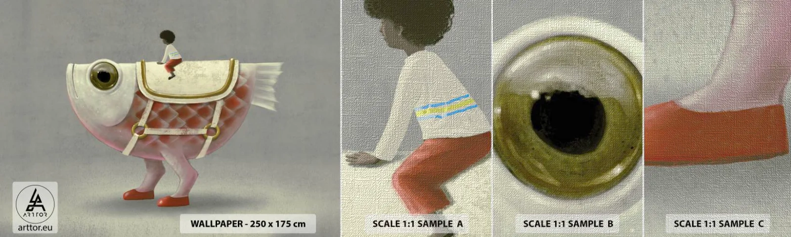 Provbit av fototapet Premium Canvas - Fiskryttare - Abstraktion, Fisk, För barn - 100x30 cm