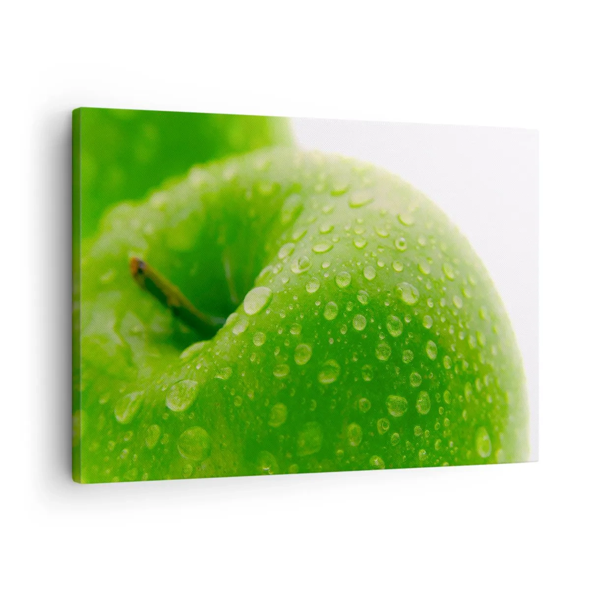 Canvastavla - Bild på duk - Närbild av ett grönt äpple med vattendroppar - 70x50cm - Kylig grön fräschhet - Modern väggdekoration för vardagsrum och sovrum ARTTOR