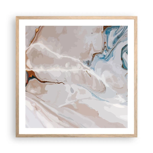 Affisch i ram av ljusek - Blåa meanderlopp under vithet - 60x60 cm