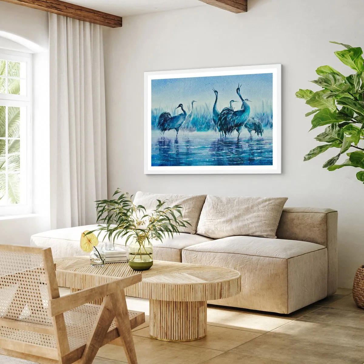 Affisch i vit ram - Morgonmöte - 100x70 cm