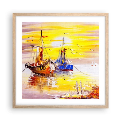 Affisch i ram av ljusek - Välförtjänt vila i hamnen - 50x50 cm