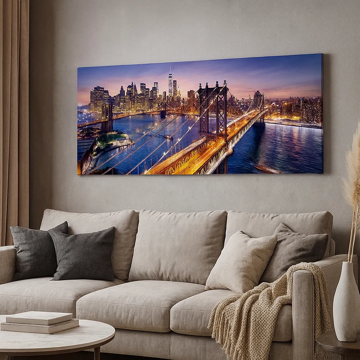 Canvastavla - Bild på duk - Över ljusbron till stadens hjärta - 30x30 cm