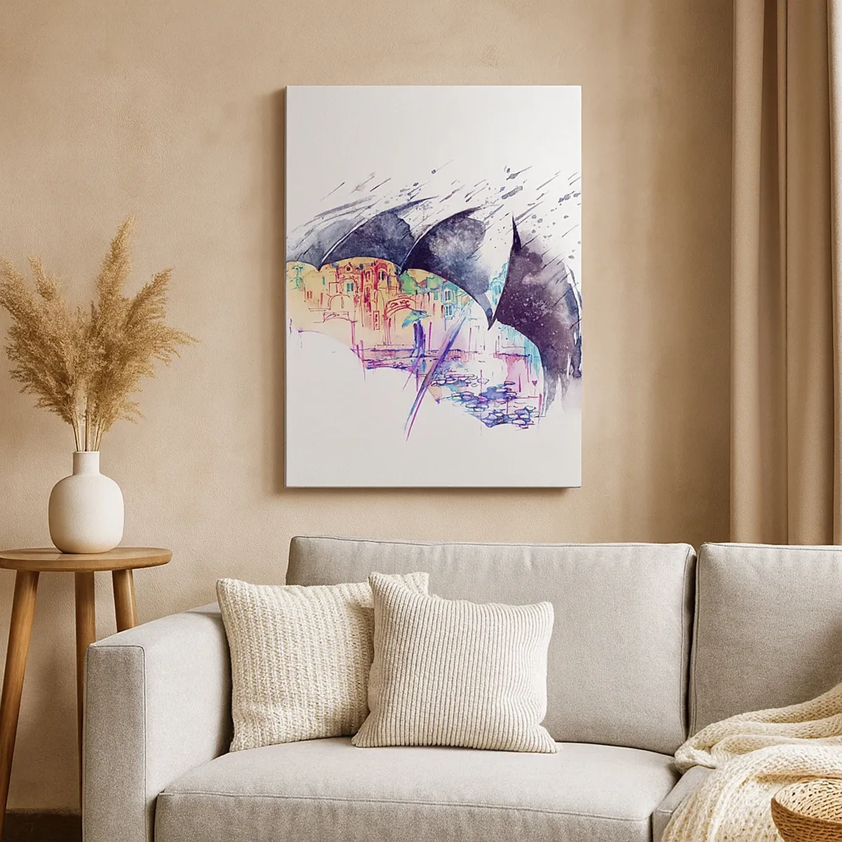 Canvastavla - Bild på duk - Promenad i regnet - 50x70 cm