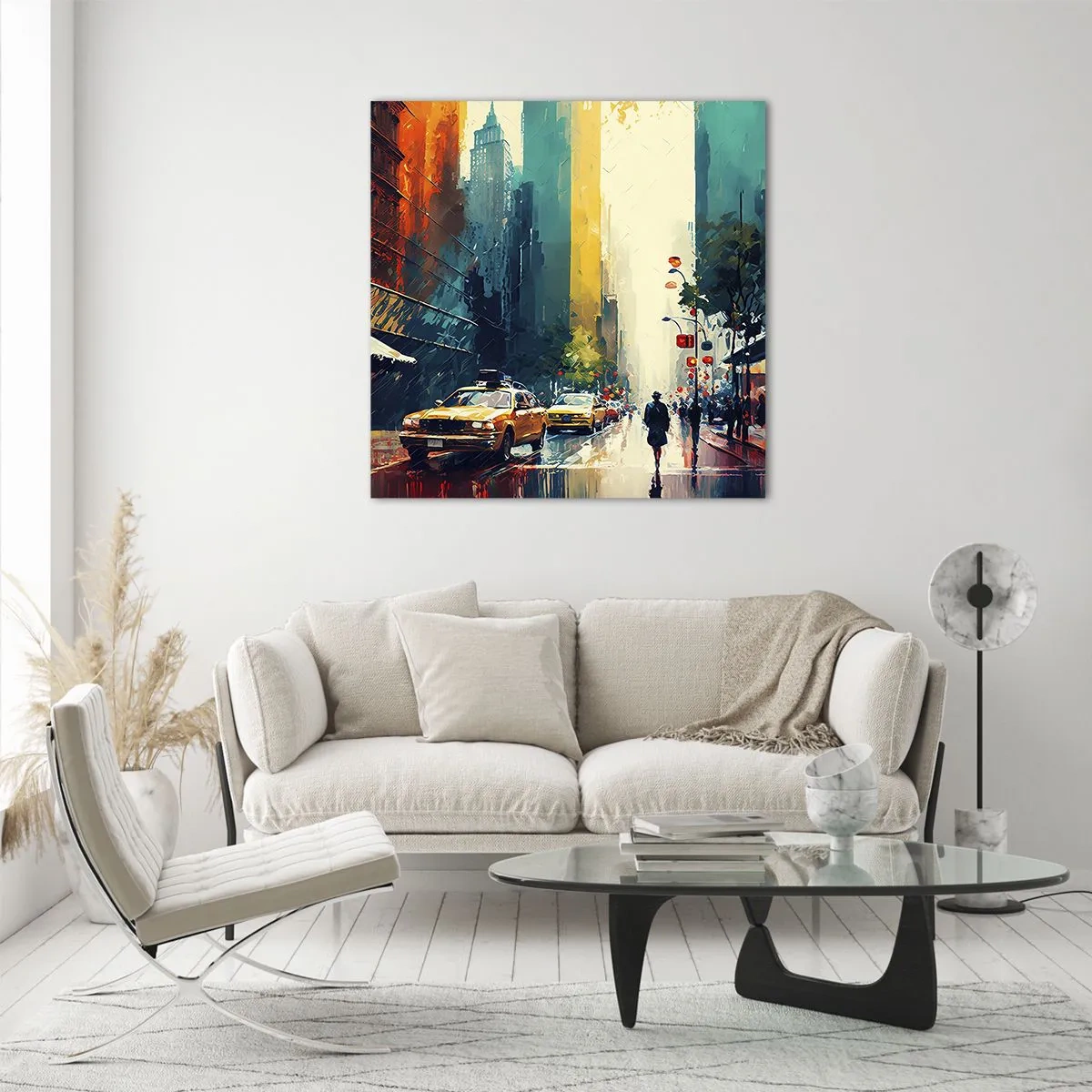 Glastavla - Bild på glas - New York - här är till och med regnet färgstarkt - 30x30 cm