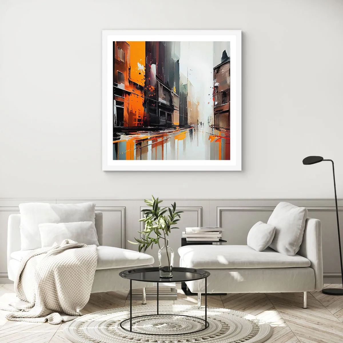 Affisch i vit ram - Regnig dag - 50x50 cm