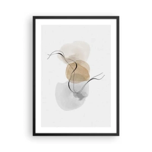 Affisch i svart ram - En abstrakt komposition i neutrala färger med fina linjer. - 50x70cm - Luftpärlor - Modern väggdekoration för vardagsrum och sovrum ARTTOR