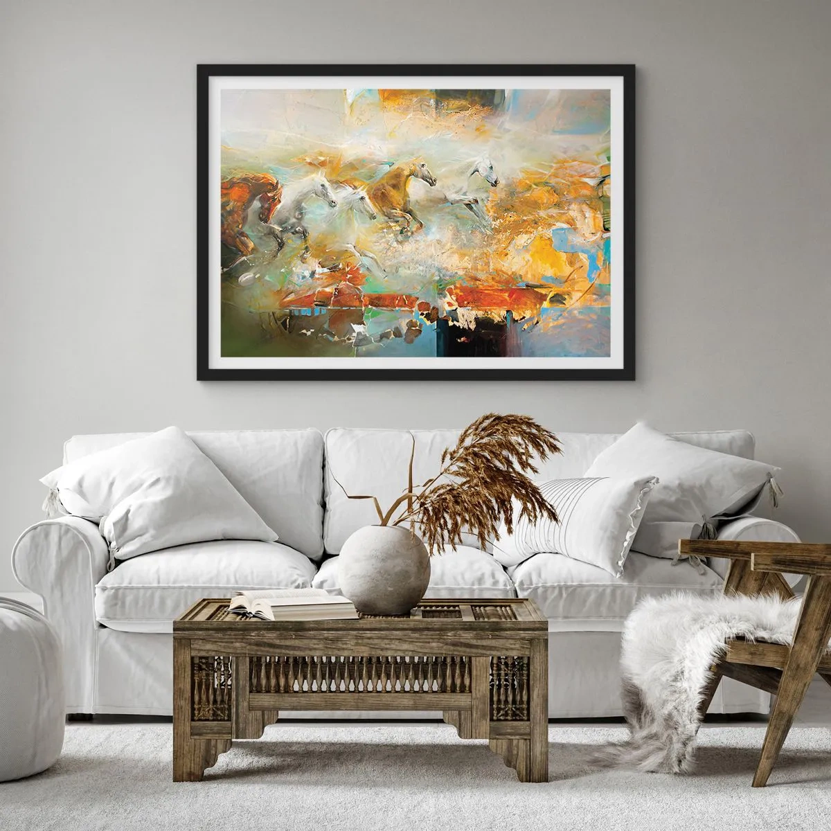 Affisch i svart ram - Galopp genom ljuset - 100x70 cm