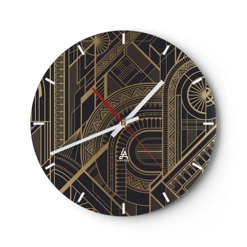 Väggklocka - Klocka på glas - Abstrakt geometriskt mönster i gyllene färger - 30x30cm - Koncept, idéer, planer - Modern väggdekoration för vardagsrum, kök och sovrum ARTTOR