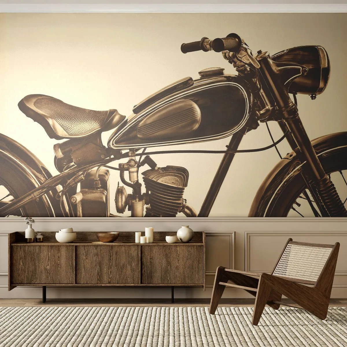 Fototapet Standard Eco - Längtan efter klassik - Motorcykel, Årgång, Bil - 450x315 cm