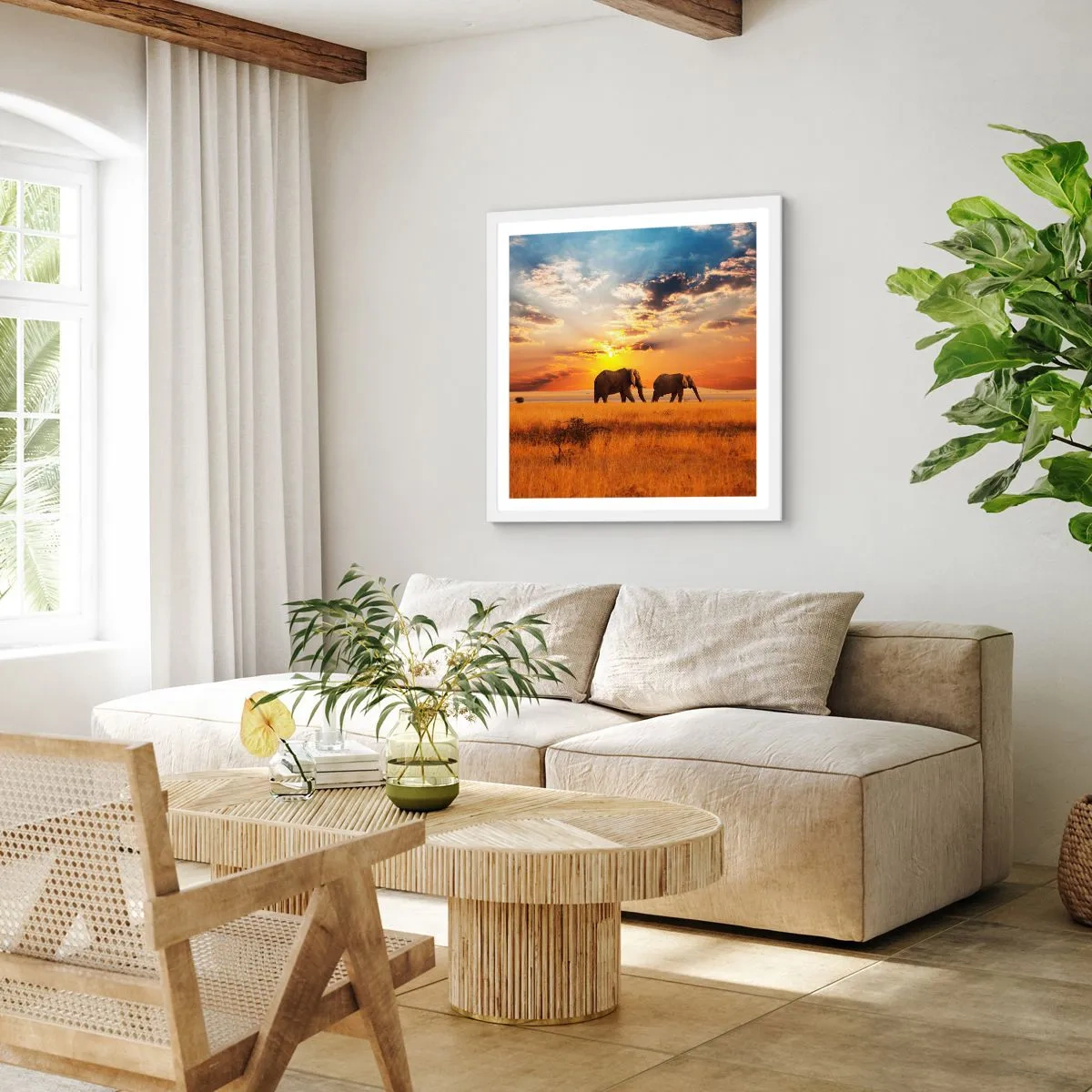 Affisch i vit ram - Familjepromenad - 60x60 cm