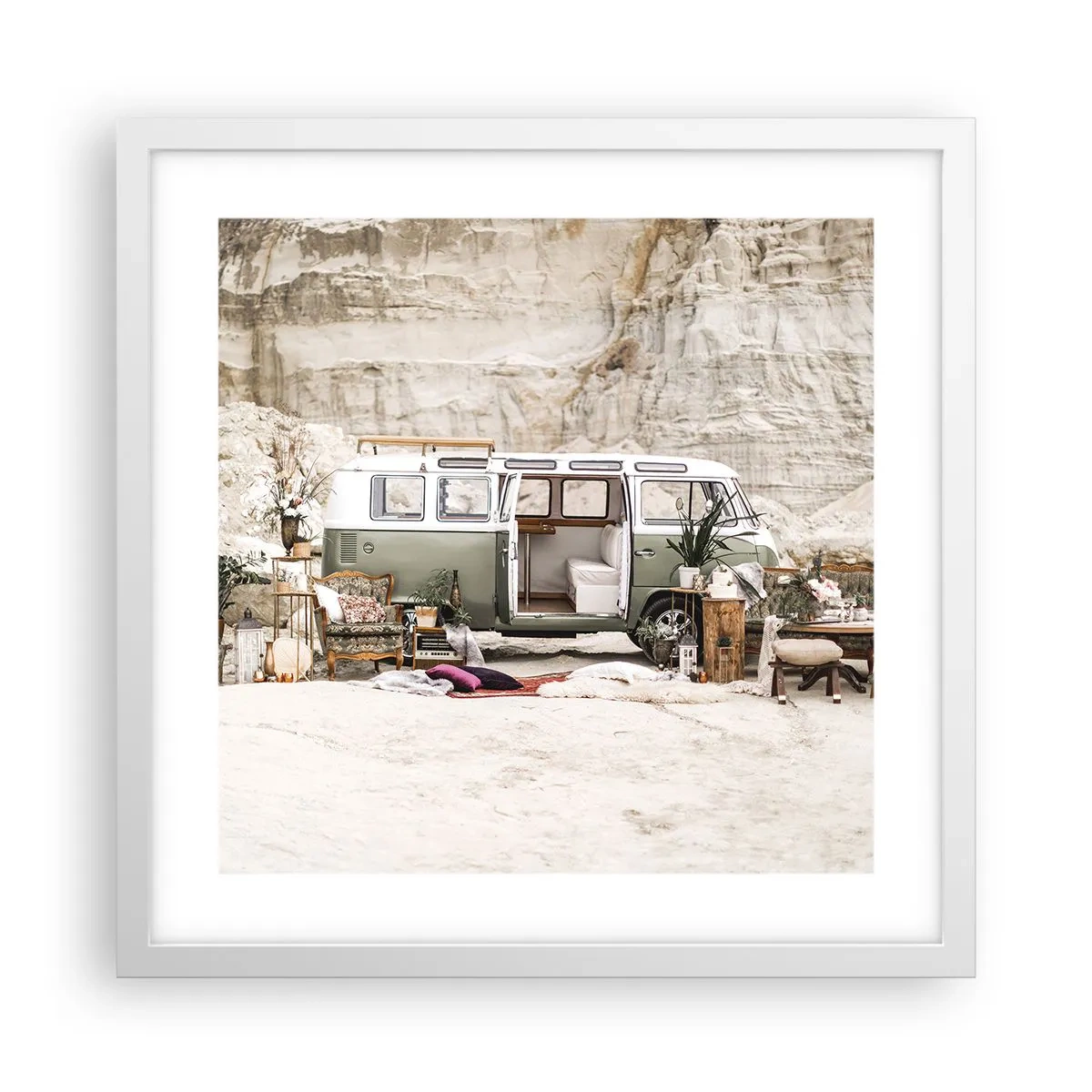 Affisch i vit ram - Dags att börja resan - 40x40 cm