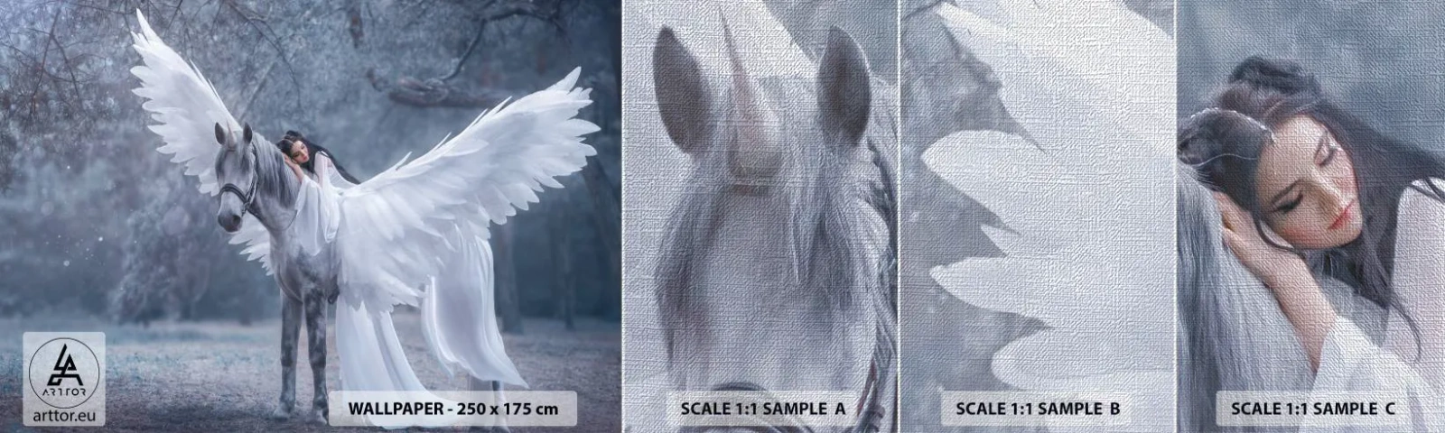 Provbit av fototapet Premium Canvas - En stund full av inspiration - Abstraktion, Häst, Kvinna - 100x30 cm