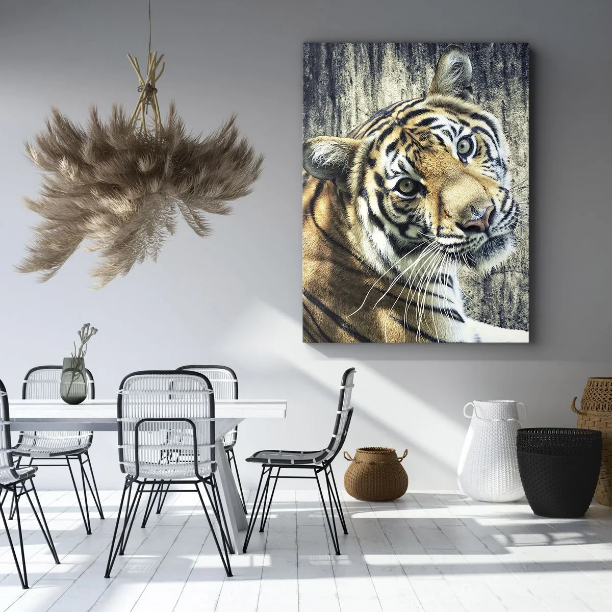 Canvastavla - Bild på duk - Porträtt i ljusstrålar - 70x100 cm