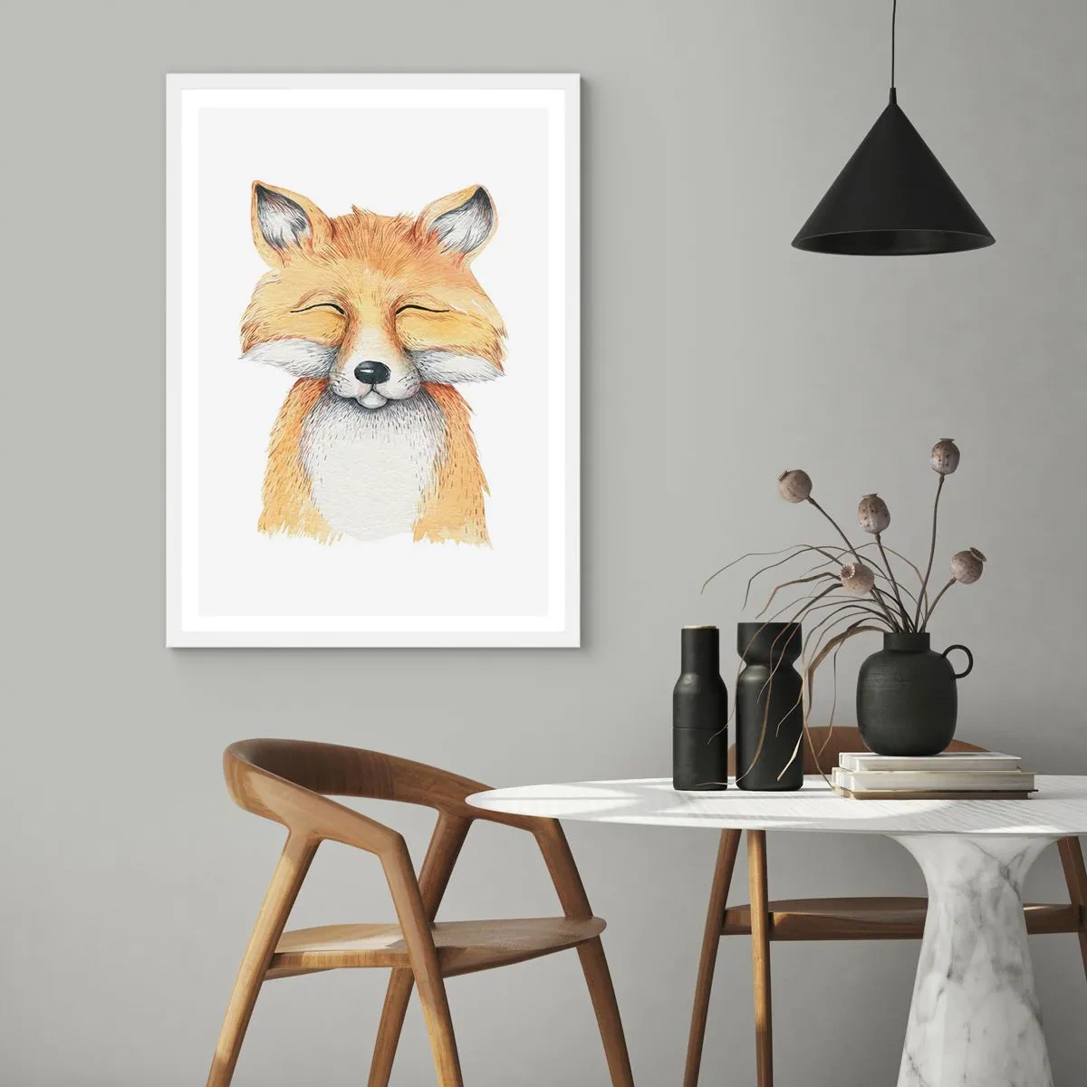 Affisch i vit ram - Rävens humör - 70x100 cm