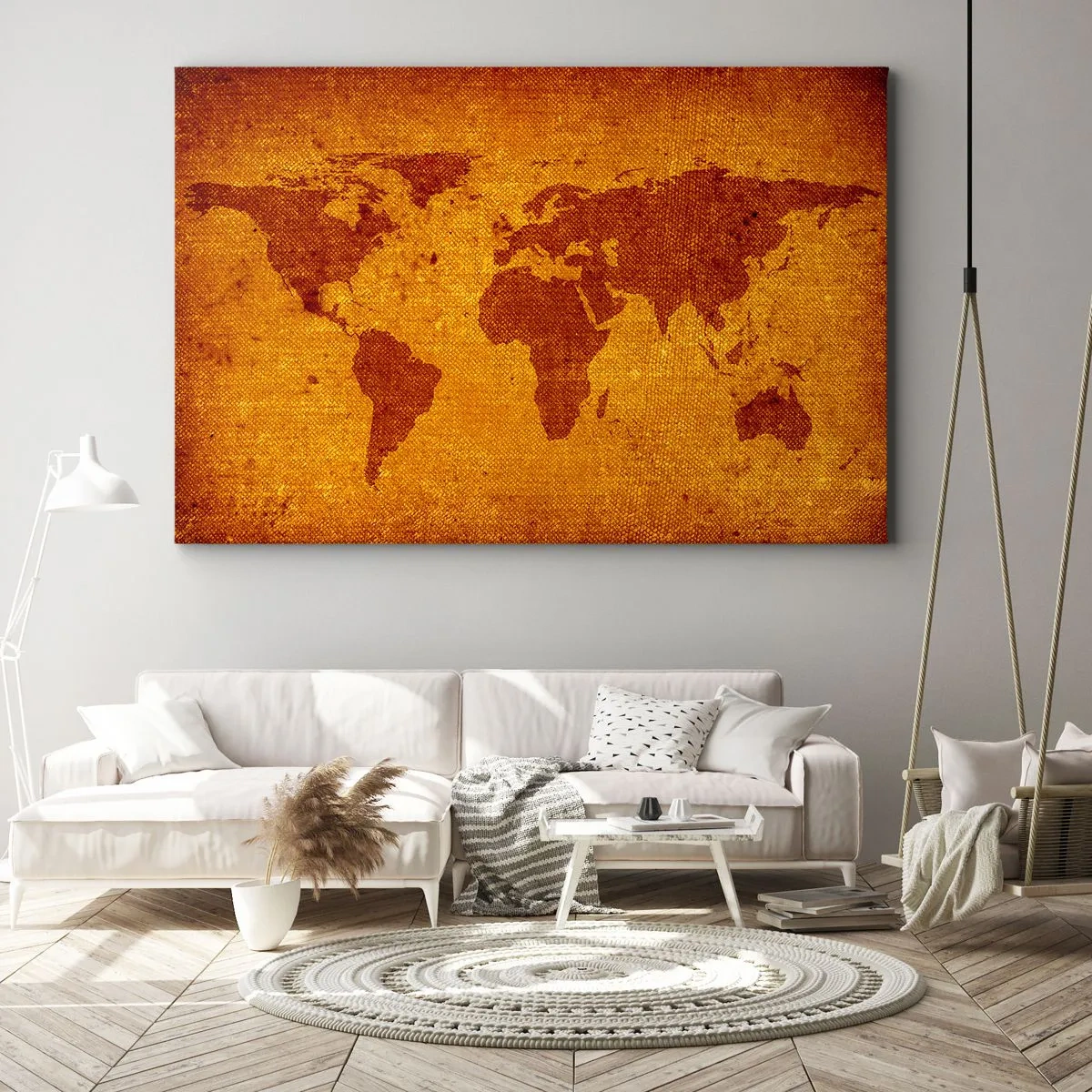 Canvastavla - Bild på duk - Vintage världskarta på en brun och guld bakgrund. - 70x50cm - Inbjudan till resa - Modern väggdekoration för vardagsrum och sovrum ARTTOR