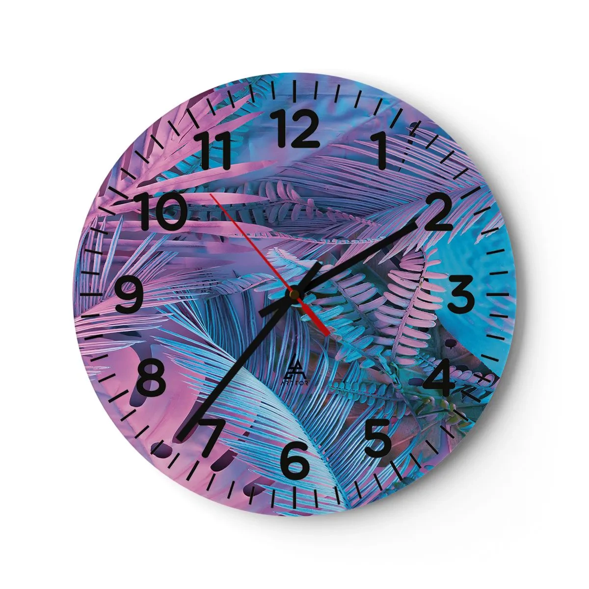 Väggklocka - Klocka på glas - Tropiken i rosa och blått - 40x40 cm