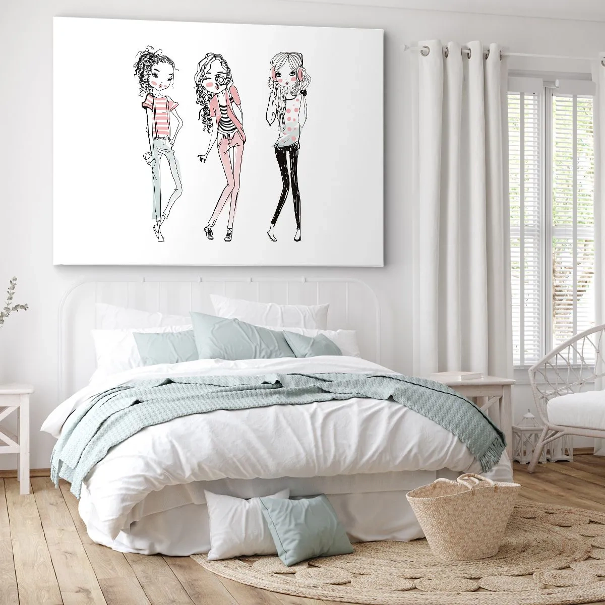 Canvastavla - Bild på duk - Illustration av moderiktiga flickor i pastellfärger - 70x50cm - Det blir kul - Modern väggdekoration för vardagsrum och sovrum ARTTOR