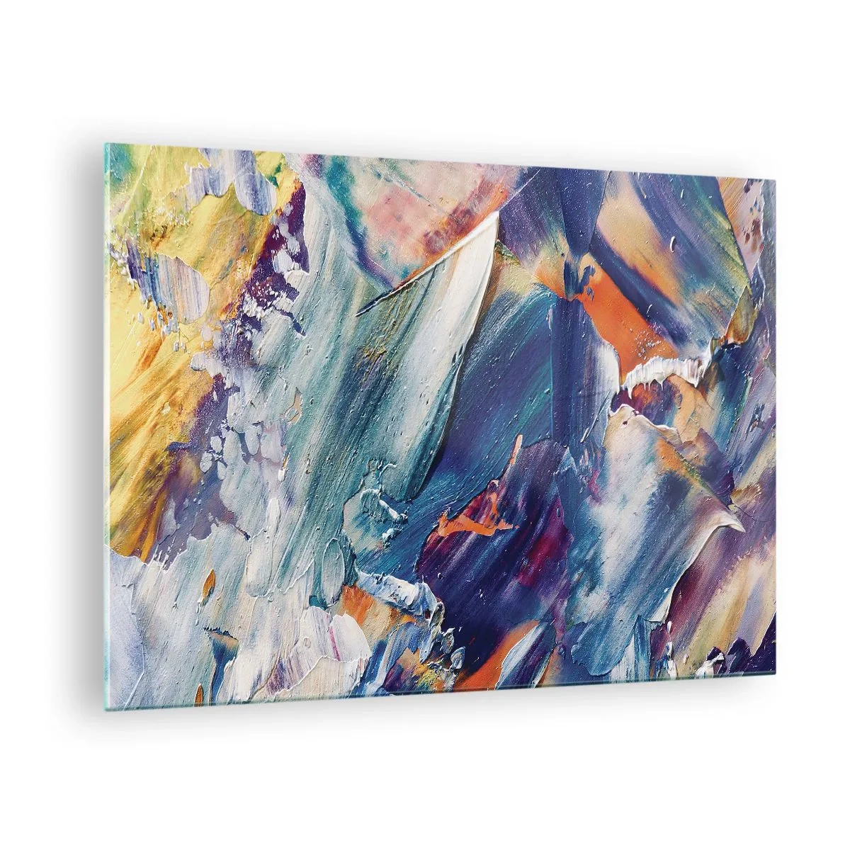Glastavla - Bild på glas - Dynamisk abstraktion med tjocka penseldrag - 70x50cm - Färgkaos - Modern väggdekoration för vardagsrum och sovrum ARTTOR