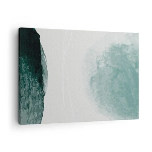 Canvastavla - Bild på duk - En delikat abstrakt komposition i nyanser av grönt med subtila former mot en ljus bakgrund. - 70x50cm - Ett möte med dimma - Modern väggdekoration för vardagsrum och sovrum ARTTOR