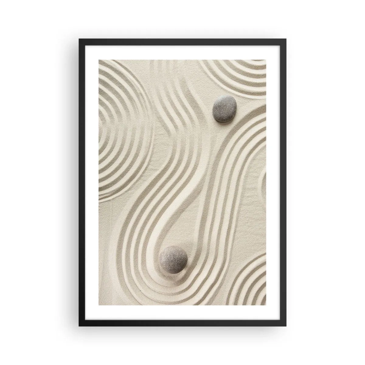 Affisch i svart ram - En minimalistisk komposition av en japansk zenträdgård med stenar - 50x70cm - Värmens beröring - Modern väggdekoration för vardagsrum och sovrum ARTTOR