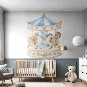 Fototapet Premium Sand - En ljuvlig barndom - Hästar, Merry-go-round, Barns - 250x175 cm