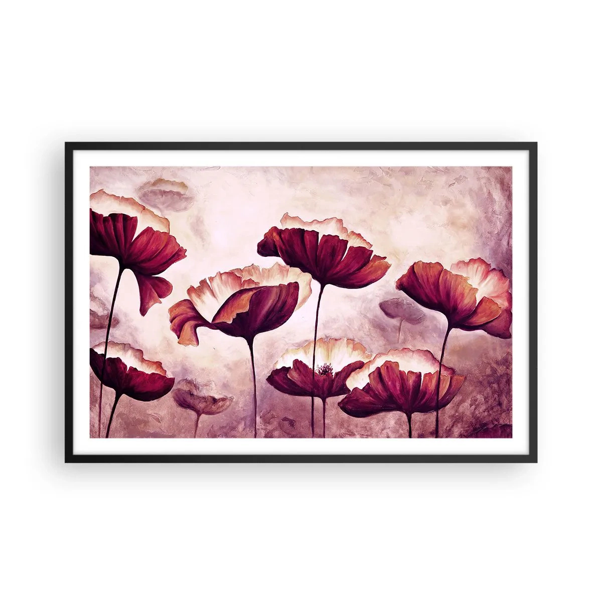 Affisch i svart ram - Röd och vit flinga - 91x61 cm