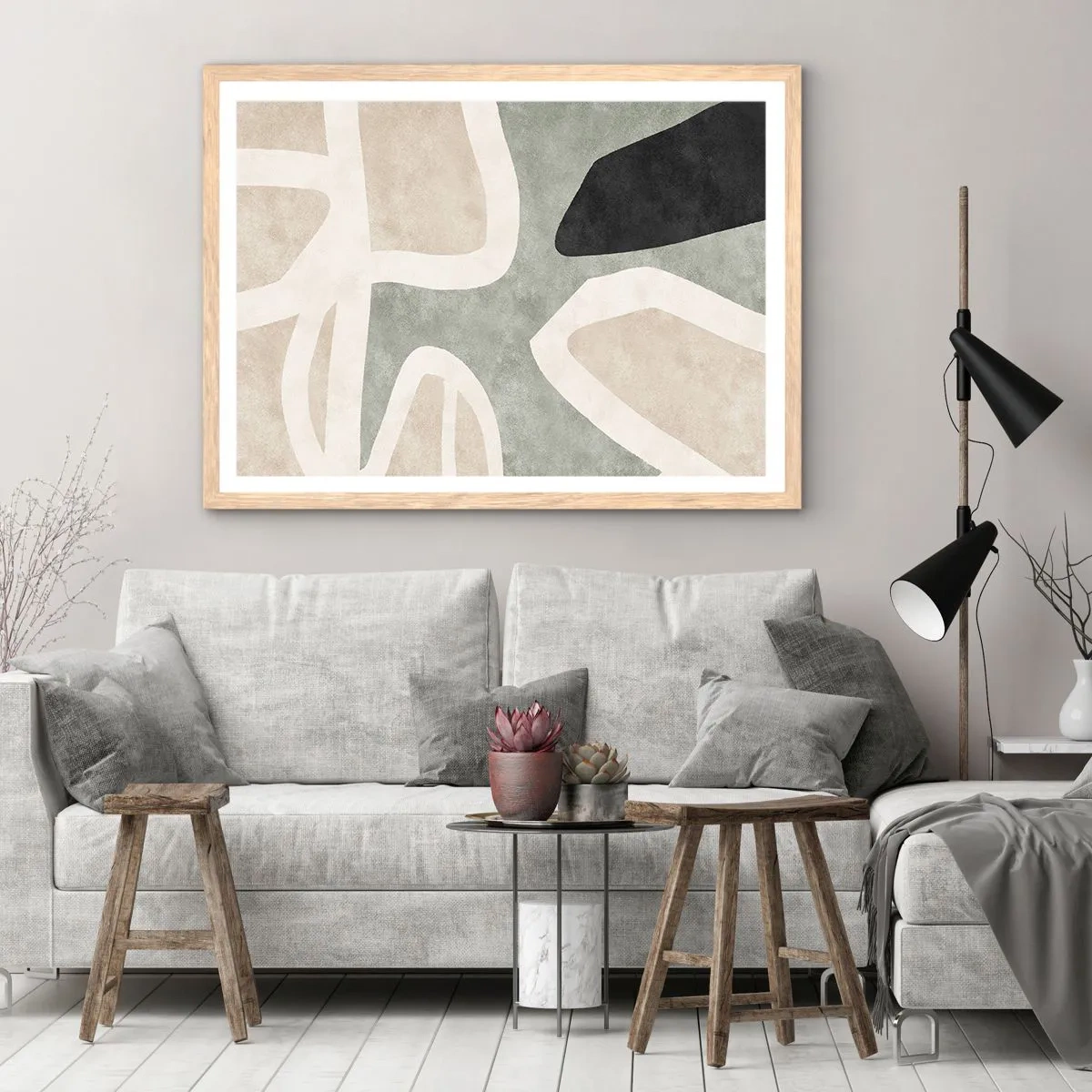 Affisch i ram av ljusek - Komposition med svart motiv - 70x50 cm