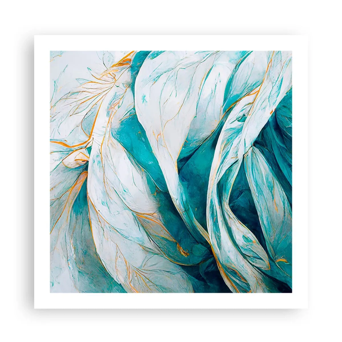 Affisch - Blå abstraktion med guldmotiv - 60x60 cm