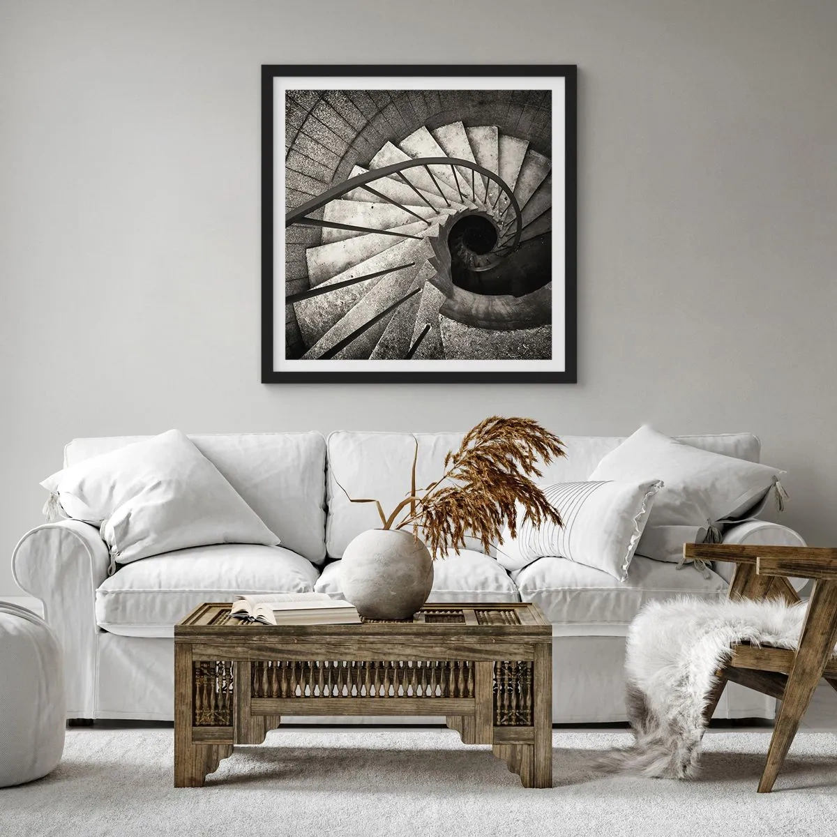 Affisch i svart ram - Uppför trappan, nedför trappan - 50x50 cm