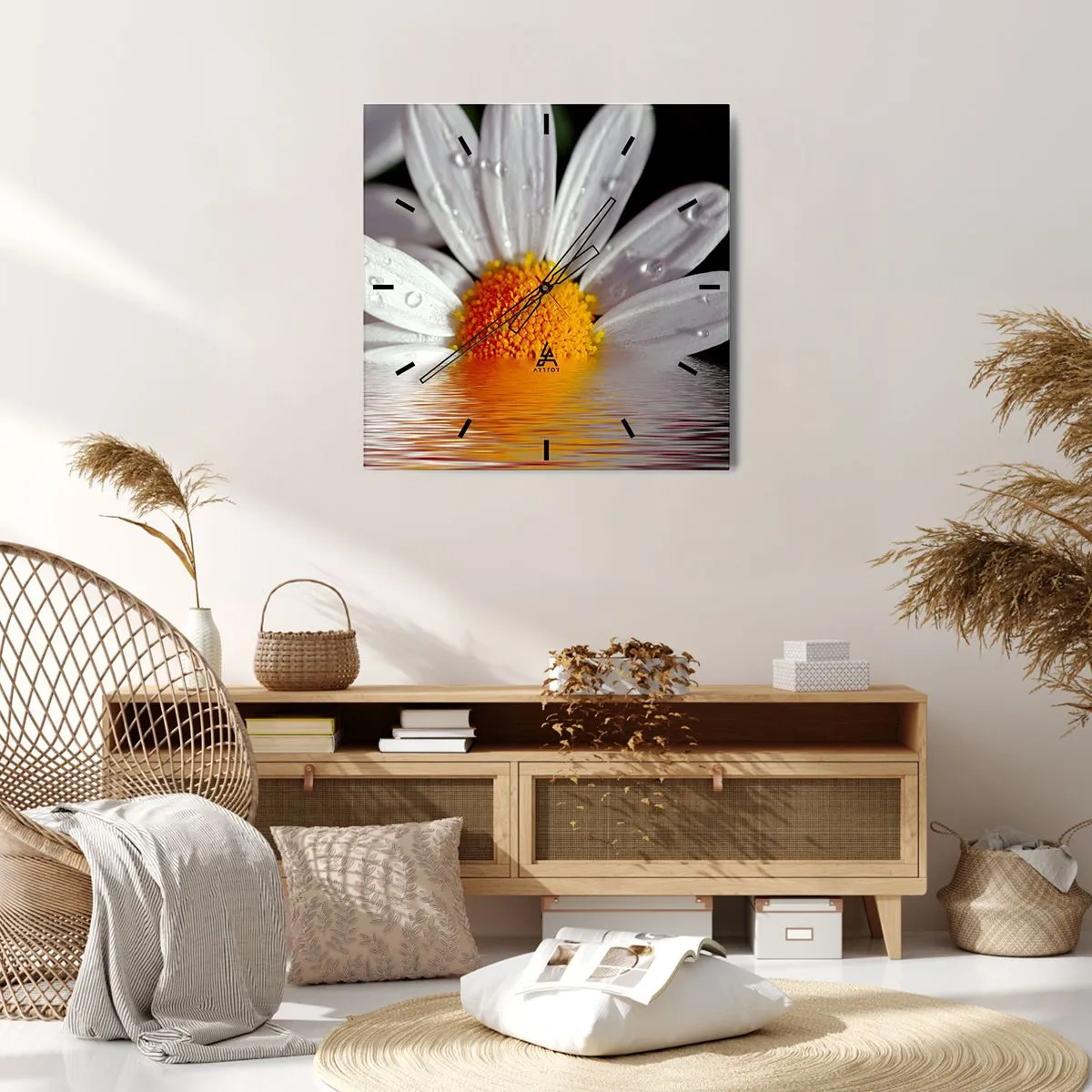 Väggklocka - Klocka på glas - Prästkrages uppstigande sol - 40x40 cm