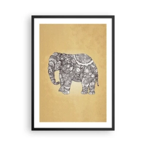 Affisch i svart ram - Dekorativ illustration av en elefant med invecklade ornament på en guldbakgrund - 50x70cm - maskerad elefant - Modern väggdekoration för vardagsrum och sovrum ARTTOR