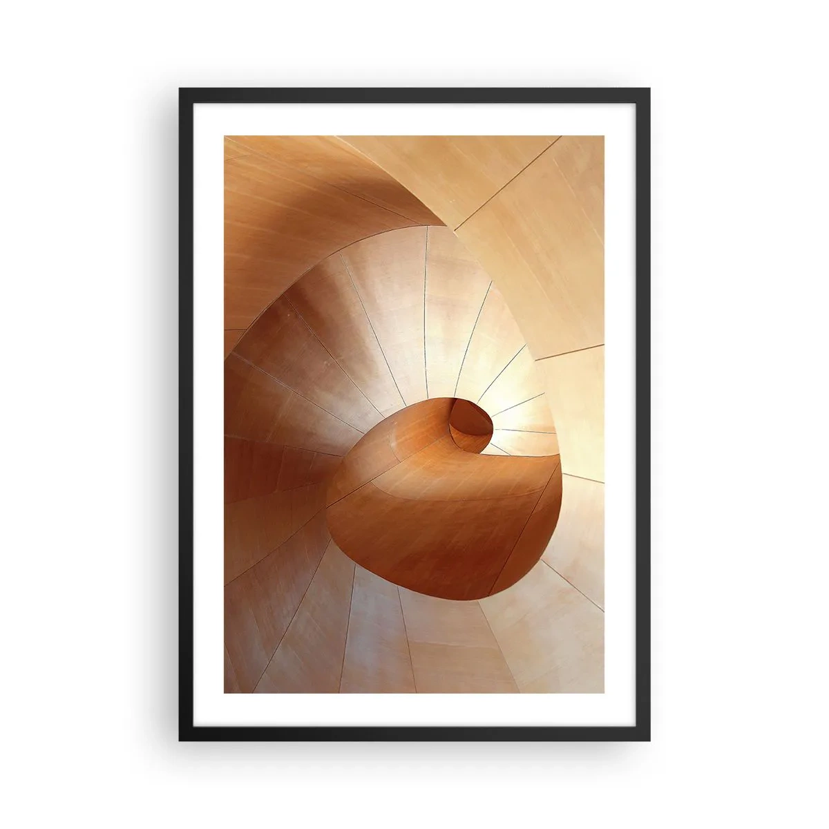 Affisch i svart ram - Träspiralstruktur med en gyllene nyans - 50x70cm - Arkitektonisk serpentin - Modern väggdekoration för vardagsrum och sovrum ARTTOR