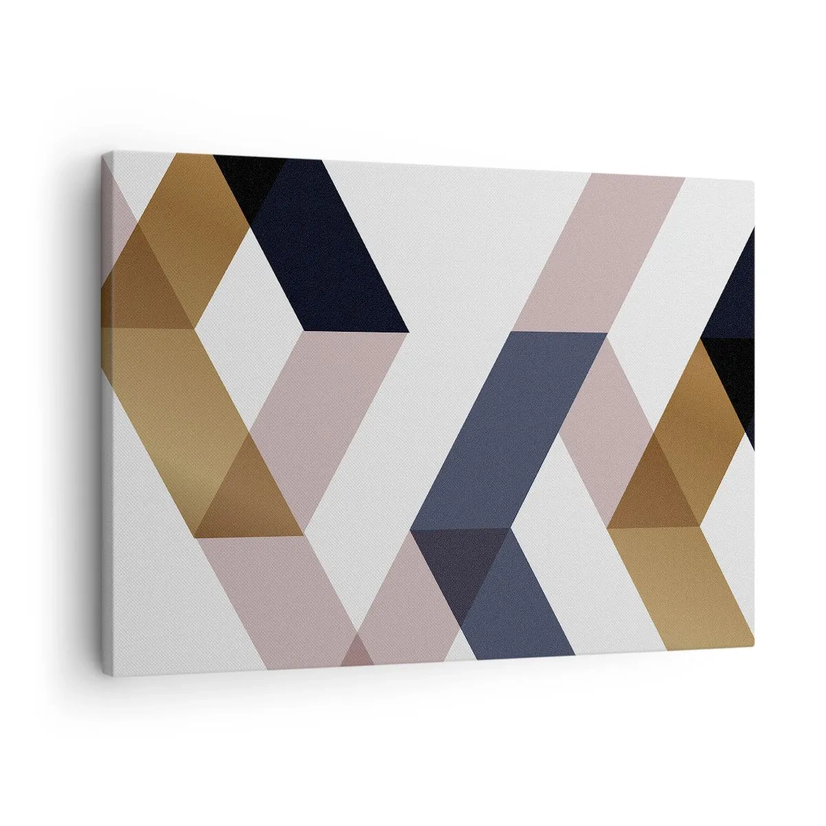 Canvastavla - Bild på duk - Geometriska mönster i nyanser av guld och marinblått - 70x50cm - Plan och vinklar - Modern väggdekoration för vardagsrum och sovrum ARTTOR