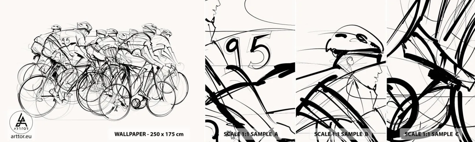 Provbit av självhäftande fototapet Deluxe Sticker - Lagarbete - Grafik, Cykel, Sport - 100x30 cm