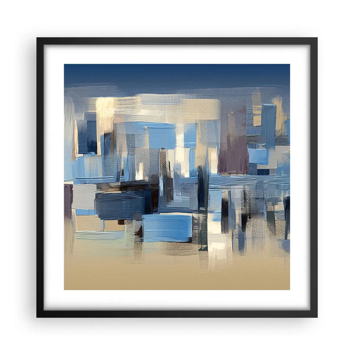 Affisch i svart ram - Blå konstruktion - 50x50 cm