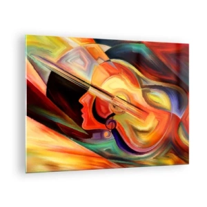Glastavla - Bild på glas - Abstrakt porträtt med en gitarr och musiknoter i bakgrunden - 70x50cm - Allt väl - Modern väggdekoration för vardagsrum och sovrum ARTTOR