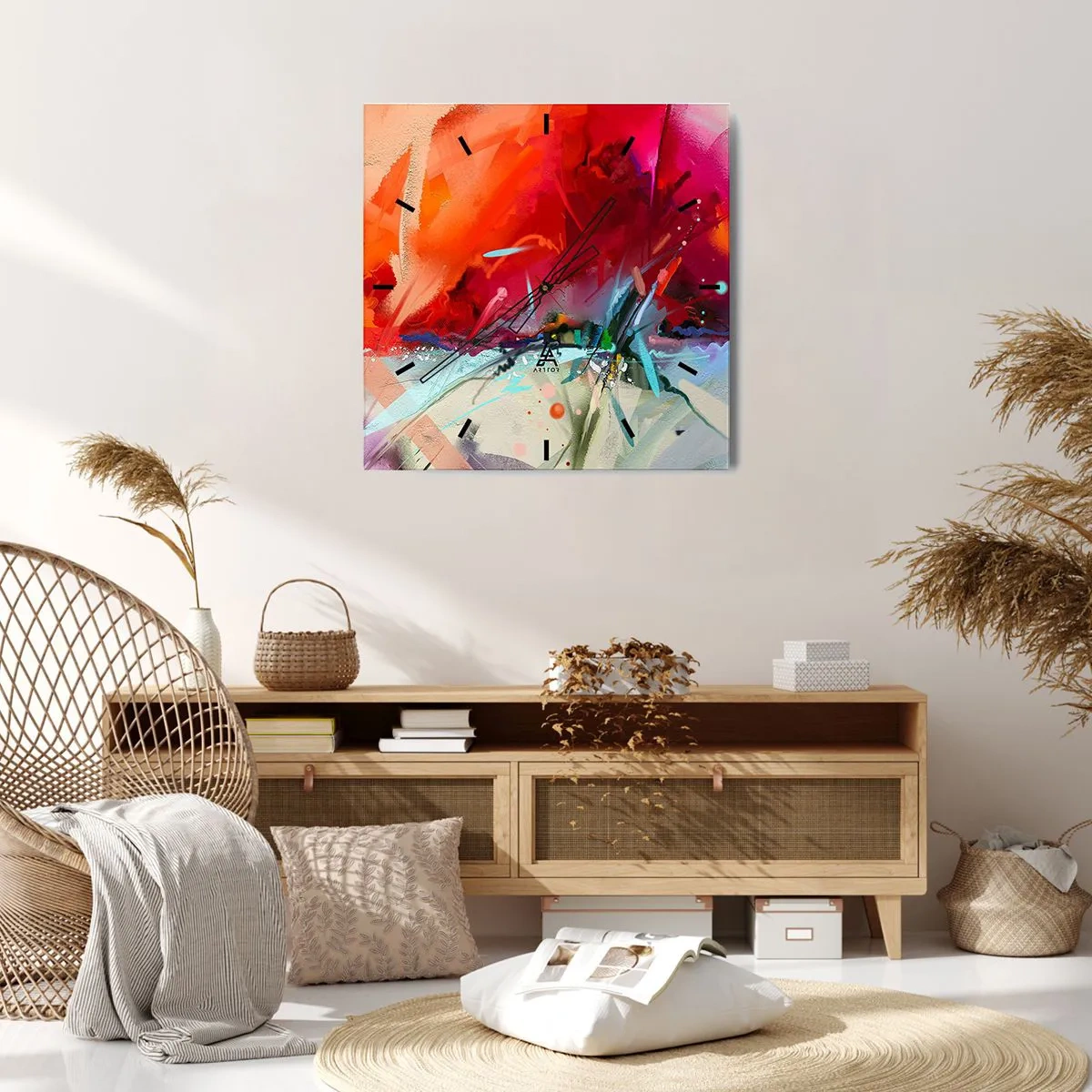 Väggklocka - Klocka på glas - Ljus- och färgexplosion - 30x30 cm