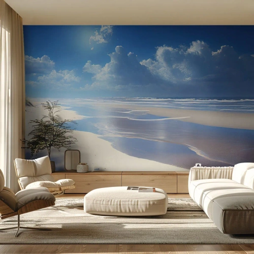 Fototapet Standard Eco - En bred sandstrand under en blå himmel - 100x70cm - Semester i paradiset - Modern väggdekoration för vardagsrum och sovrum ARTTOR