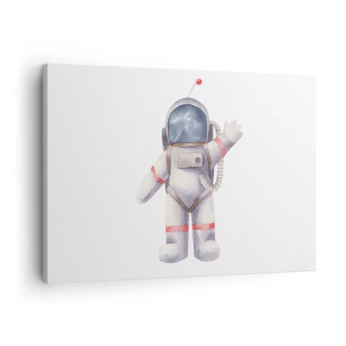 Canvastavla - Bild på duk - Akvarell stil astronaut på en vit bakgrund - 70x50cm - Det var allt för nu! - Modern väggdekoration för vardagsrum och sovrum ARTTOR