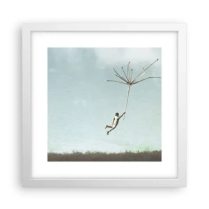 Affisch i vit ram - Drakar, maskrosor, vind - 30x30 cm